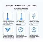 Lampa germicida UV-C cu ozon, telecomanda, timer, functie delay, cadru metalic, 36W