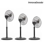 Ventilator cu picior InnovaGoods, 60 W, Oscilatie 360º, trei trepte de viteza, diametru elice 30 cm, Negru