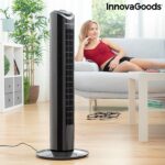 Ventilator turn InnovaGoods, 50W, 80 cm, trei trepte de viteza, Oscilant 90º, silentios, Negru