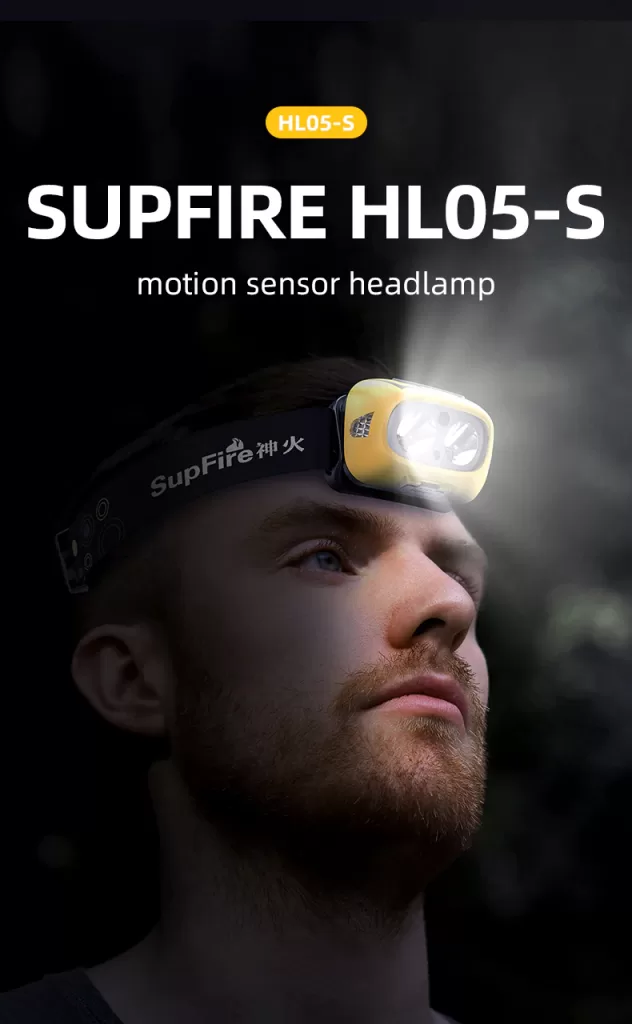 Lanterna LED pentru cap Supfire HL05-S, Waterproof, 500 lm, incarcare USB, control miscare mana