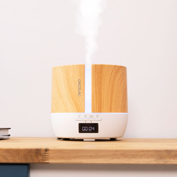 Difuzor aromaterapie cu Ultrasunete Smart Cecotec PureAroma 550 Connected, control din Smartphone, 7 culori LED, boxa incorporata - Stejar