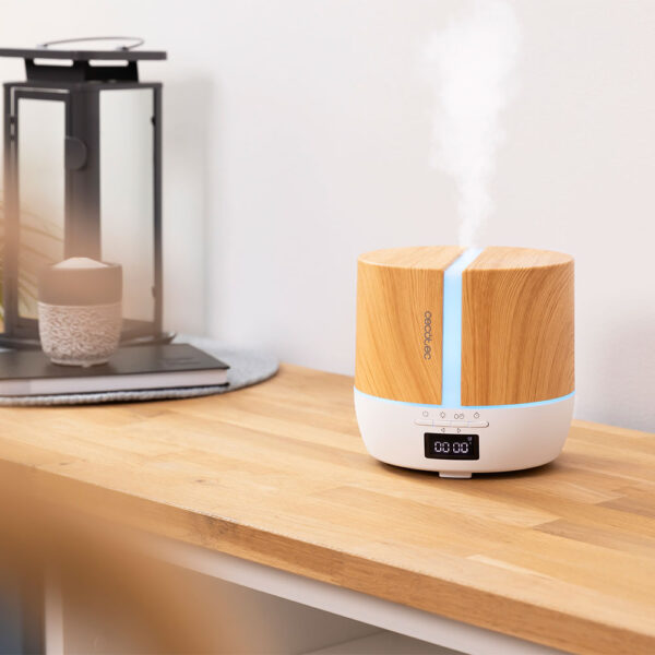Difuzor aromaterapie cu Ultrasunete Smart Cecotec PureAroma 550 Connected, control din Smartphone, 7 culori LED, boxa incorporata - Stejar