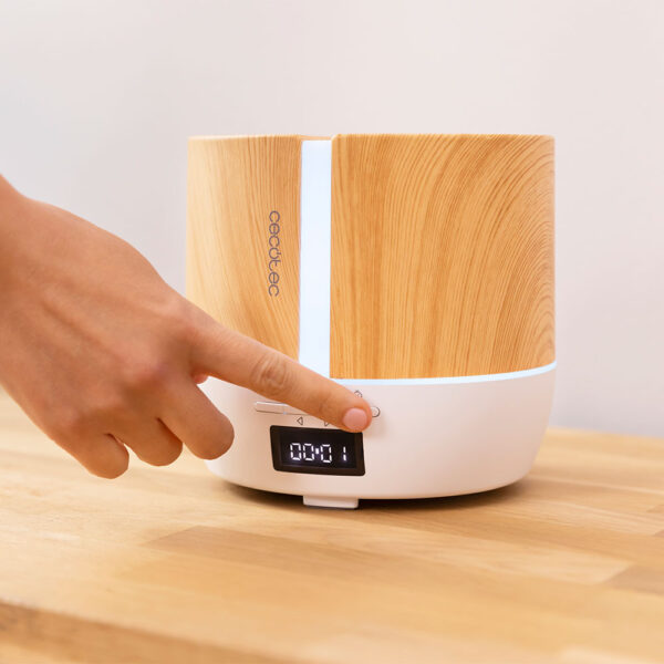Difuzor aromaterapie cu Ultrasunete Smart Cecotec PureAroma 550 Connected, control din Smartphone, 7 culori LED, boxa incorporata - Stejar