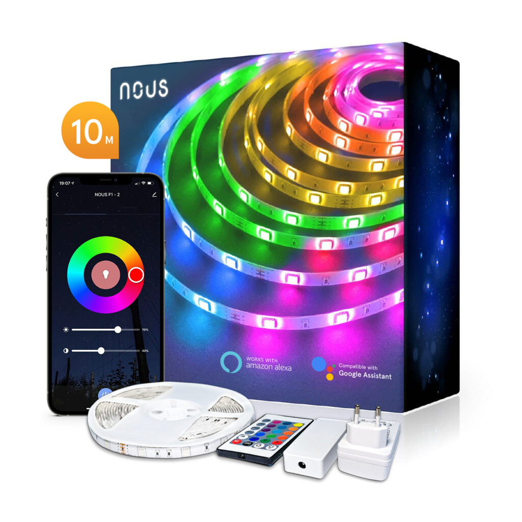Banda LED Smart R Nous F2 WiFi, 10 metri, Control telecomanda si APP
