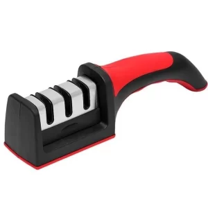 Aparat de ascutit cutite Ruhhy, 3 etape de ascutire, maner anti-alunecare, rosu
