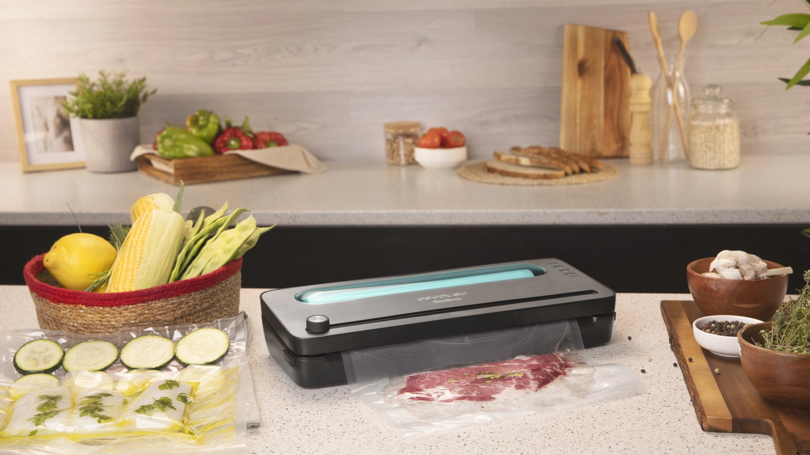 Aparat de vidat si sigilat alimente SealVac 120 SteelCut putere 120 W latime 31 cmTaiere folie vidare umeda uscata vidare caserole rola pungi inclusa 2