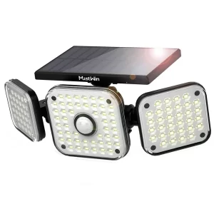 Lampa solara de perete MustWin cu 3 panouri, senzor de miscare, 1000 lm, LED, 112 leduri, 3 moduri, incarcare solara