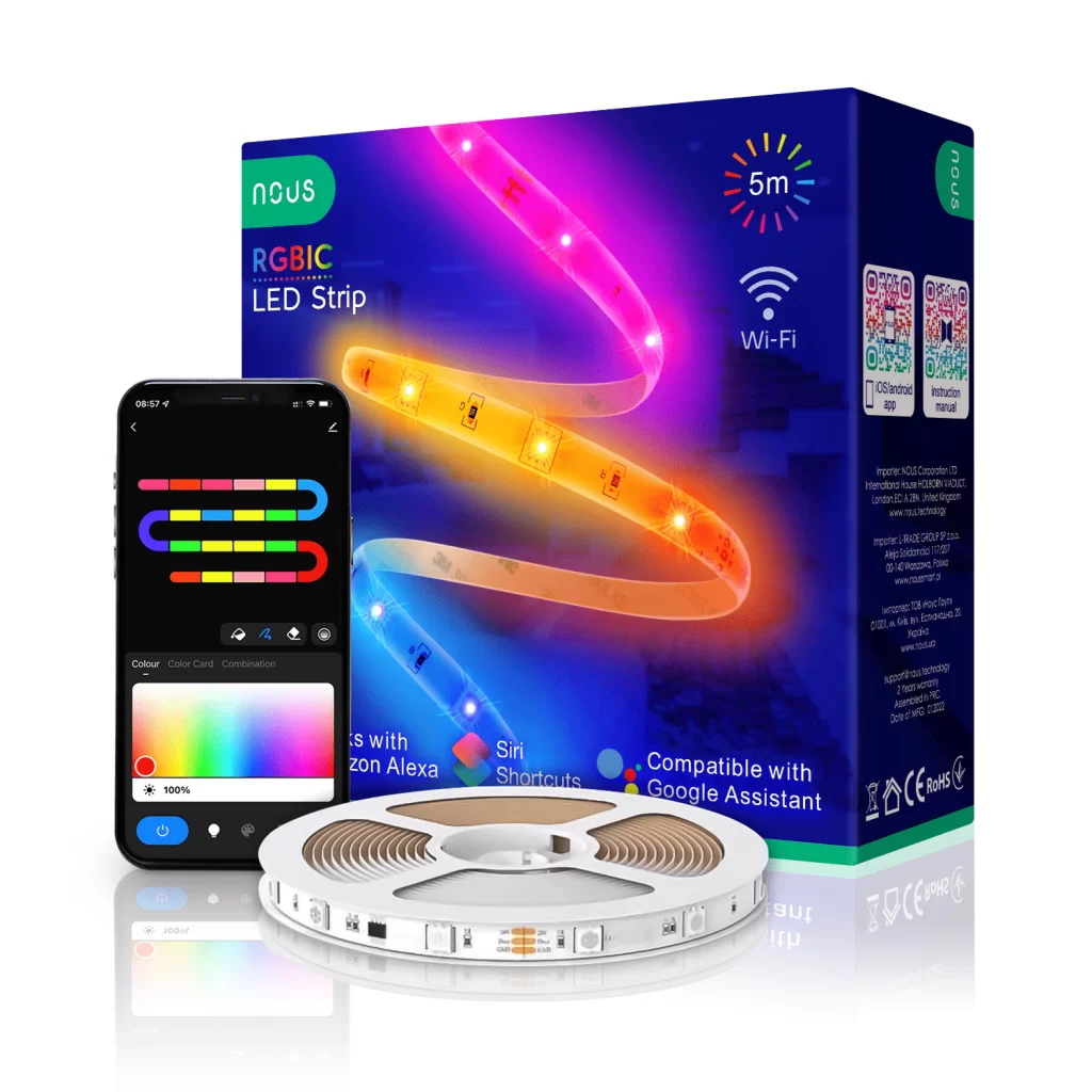 Banda LED Nous Wifi RGBIC F4, 5m, Smart, Sincronizare Muzica, Control Vocal