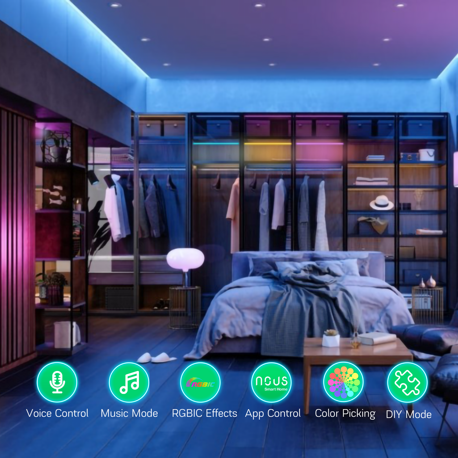 Banda LED Nous Wifi RGBIC F5, 10 m, Smart, 18W, Sincronizare Muzica, compatibil cu Alexa, Google Assistant si Siri