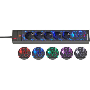 Prelungitor Brennenstuhl Gaming GSL 05 USB, 5 prize, 2 USB, 2.4A, Iluminare LED, 1,5m Buton On/Off, Incarcare rapida