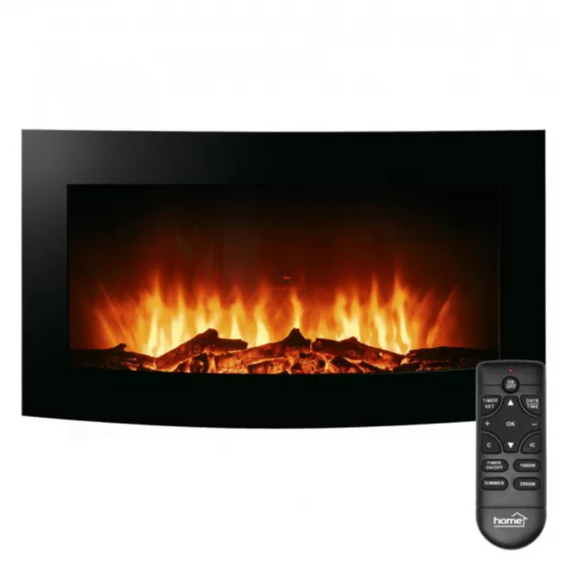 Semineu Electric de perete Home 3D, intensitate flacara reglabila, telecomanda, termostat, 2 trepte incalzire, 1000 - 2000W