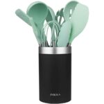 Set 9 ustensile Cecotec Polka Experience de bucatarie din silicon termorezistent, maner din Inox, albastru pastel
