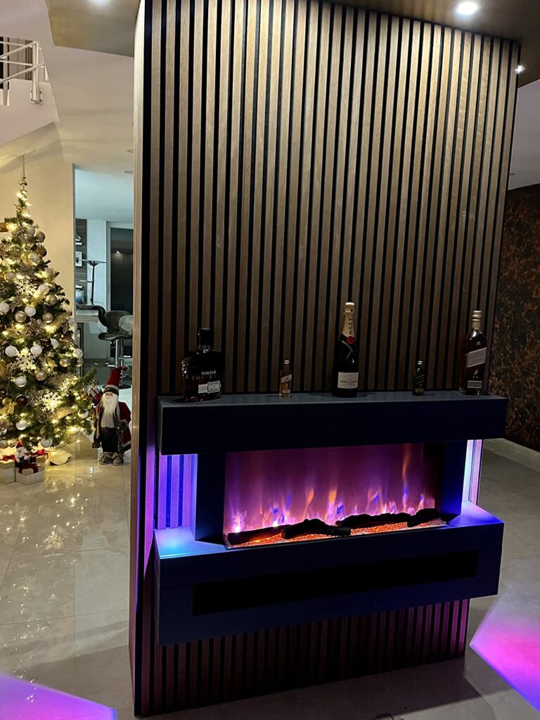 Semineu Electric Luxe Fire Elegance 3D cu Sunet busteni, Smart WIFI, 132 cm, 7 teme de culoare, Functie incalzire, Telecomanda, Timer, 1000W/ 2000W, Gri