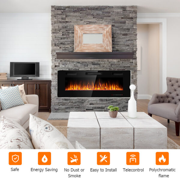 Semineu Electric 3D Luxe Fire incorporabil sau de perete cu Sunet busteni, Smart WIFI, 122 cm, 7 teme de culoare, Functie incalzire, Telecomanda, Timer, 1800W