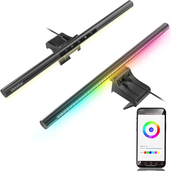 Lampa pentru monitor Ustellar RGBIC Wi-Fi Smart LED, 10W, aluminiu, Sincronizare muzica, Tuya   Smart Life