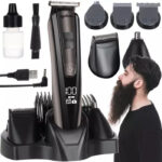 Aparat de tuns si barbierit 5 in 1, Trimmer pentru par, barba, mustata, corp, nas, urechi, acumulator, 5 capete interschimbabile, display LCD