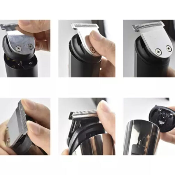 Aparat de tuns si barbierit 5 in 1, Trimmer pentru par, barba, mustata, corp, nas, urechi, acumulator, 5 capete interschimbabile, display LCD