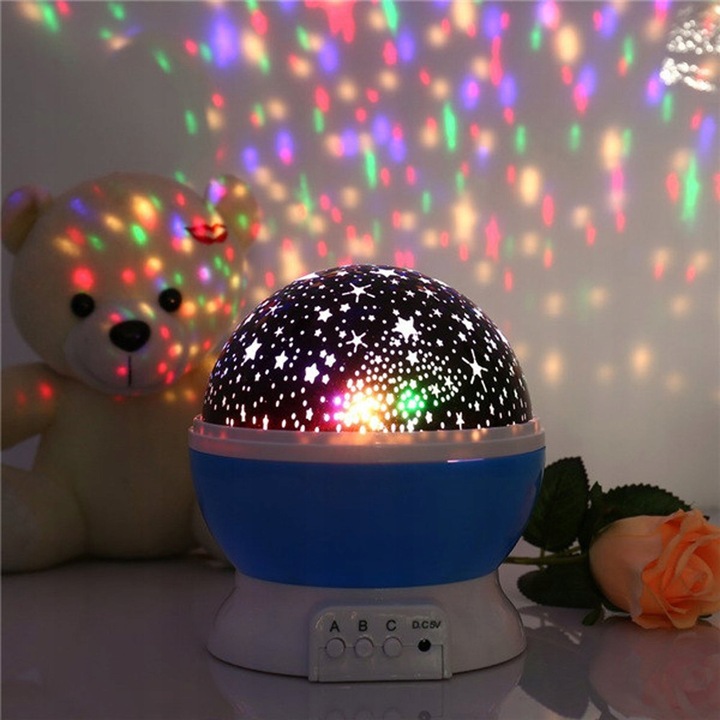 Lampa de noapte cu proiector de stele, multicolor, 2 moduri, 3 functii, USB, 5W, roz