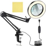 Lupa de lucru cu lumina LED Izoxis, sticla optica, culoare lumina reglabila, 10 niveluri de intensitate, USB, negru