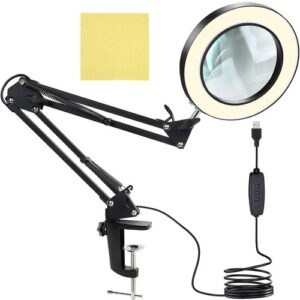 Lupa de lucru cu lumina LED Izoxis, sticla optica, culoare lumina reglabila, 10 niveluri de intensitate, USB, negru