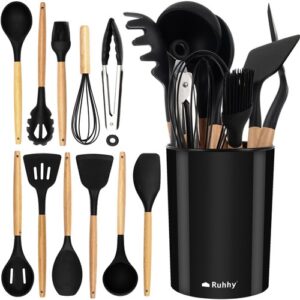 Set ustensile de bucatarie 12 piese Ruhhy Top Chef, silicon, maner lemn