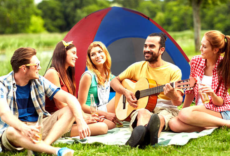 Cort turistic 4 persoane, rosu-albastru, 190 x 190 x 123 cm