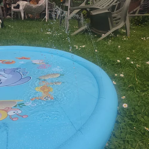 Covoras de apa cu fantana arteziana, Kruzzel Summer Joy, diametru 165 cm, albastru, PVC