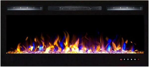 Semineu Electric 3D incorporabil sau de perete Schubert Belmont, 100 combinatii de culori, 106,5 x 45 cm, Termostat, Telecomanda, Timer, 1500W