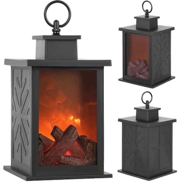 Mini Semineu decorativ tip felinar cu efect real de flacara 3D, baterii, timer
